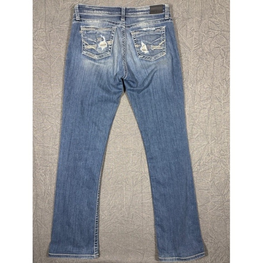 BKE Stella Bootcut Jeans Medium Wash Blue Low Rise Thick Stitch Womens 34x33 - Picture 4 of 10